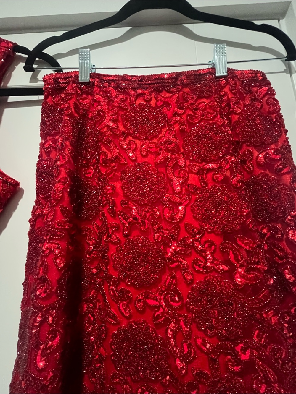 Primavera Couture Vibrant Red Sequin Beaded Two-Piece Mini Dress Crop Top Size 8 - Picture 5 of 16